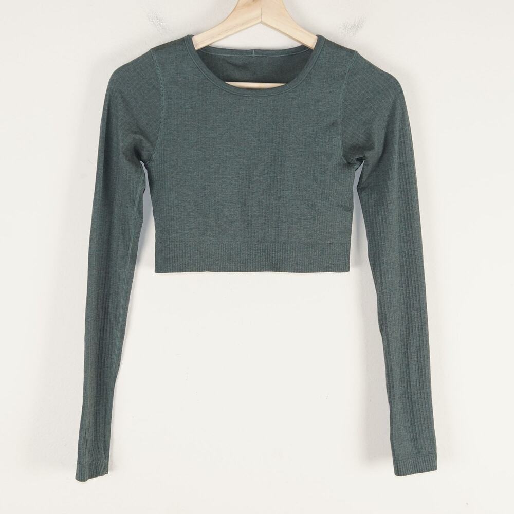 Lululemon Ebb to Street Long Sleeve Green Smoked Spruce Shirt Shelf Bra Sz 4